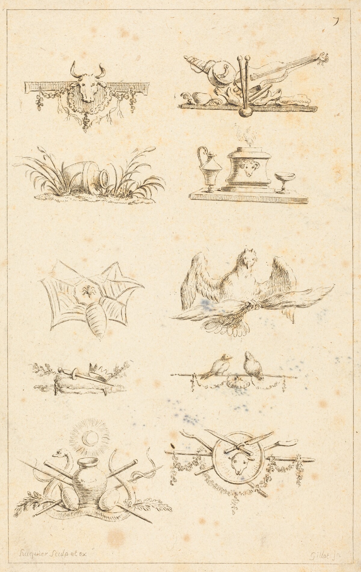 Designs for Tail-Pieces: pl. 7 by Gabriel Huquier after Claude Gillot