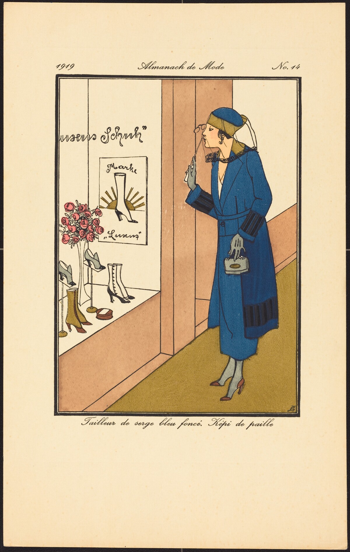 Tailleur de serge bleu foncé. Képi de paille by French 20th Century