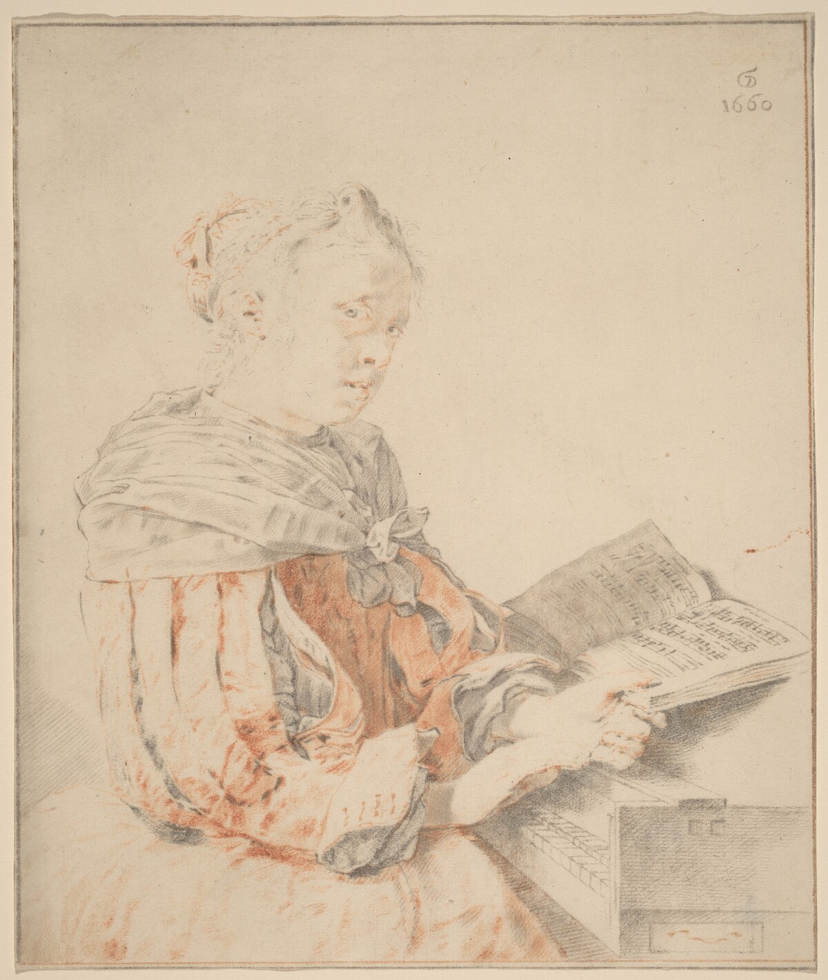 Young Girl at the Keyboard by Cornelis Ploos van Amstel (editor) and Johannes Kornlein (printmaker), after Jan de Bray (formerly Gerrit Dou)