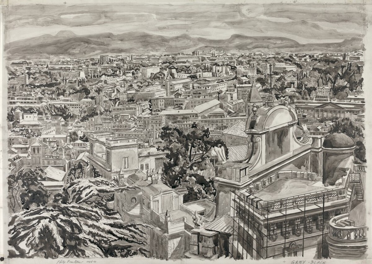 Drawing for "View of Rome" by Philip Pearlstein