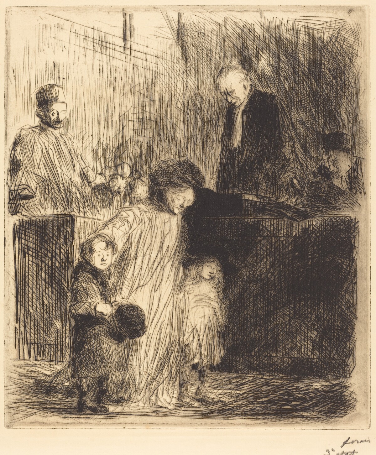 La sortie de l'audience (1ère planche) (Coming Out of the Hearing) (first plate) by Jean-Louis Forain