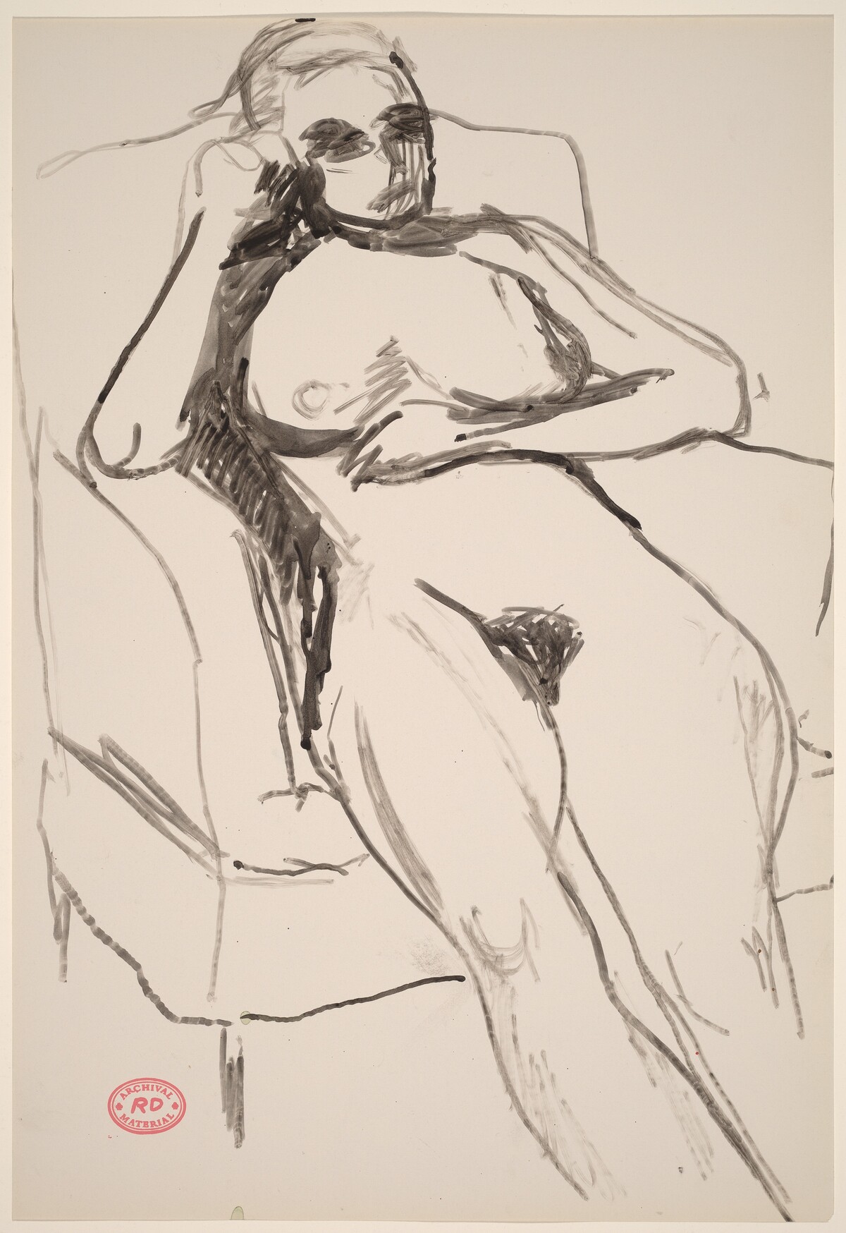 Untitled [female nude lying back with legs out straight] by Richard Diebenkorn