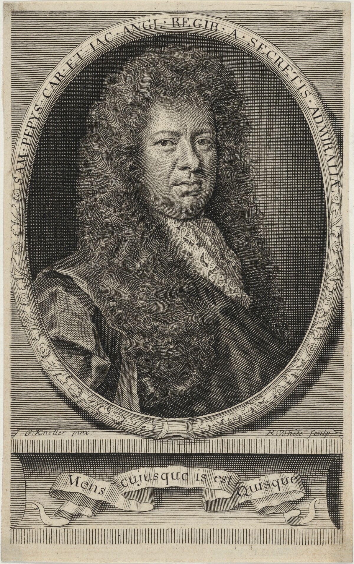 Samuel Pepys, Secretary to the Admiralty, Diarist by Robert White after Sir Godfrey Kneller