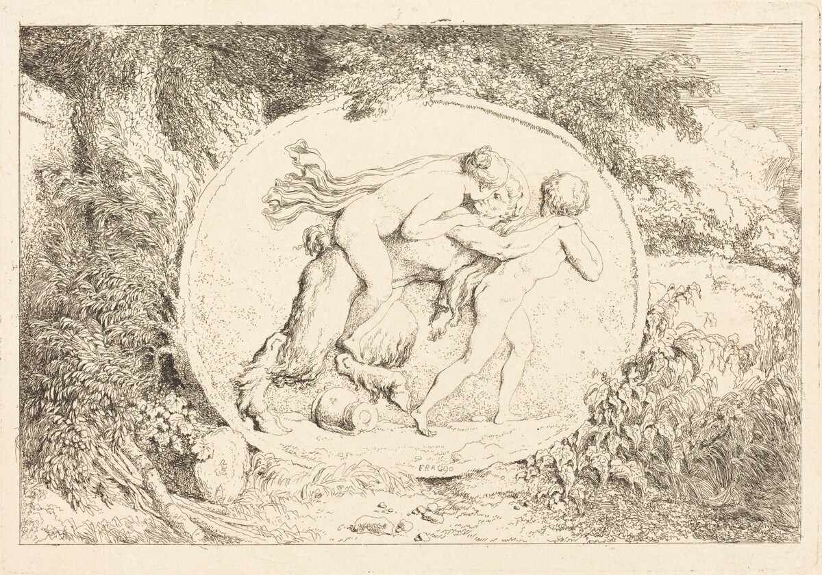 Nymph Astride a Satyr (Jeune fille a califourchon sur un satyre) by Jean-Honoré Fragonard