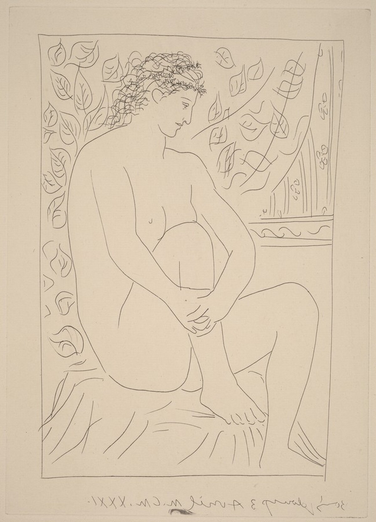 Nude Seated before a Curtain (Femme nue assise devant un rideau) by Pablo Picasso