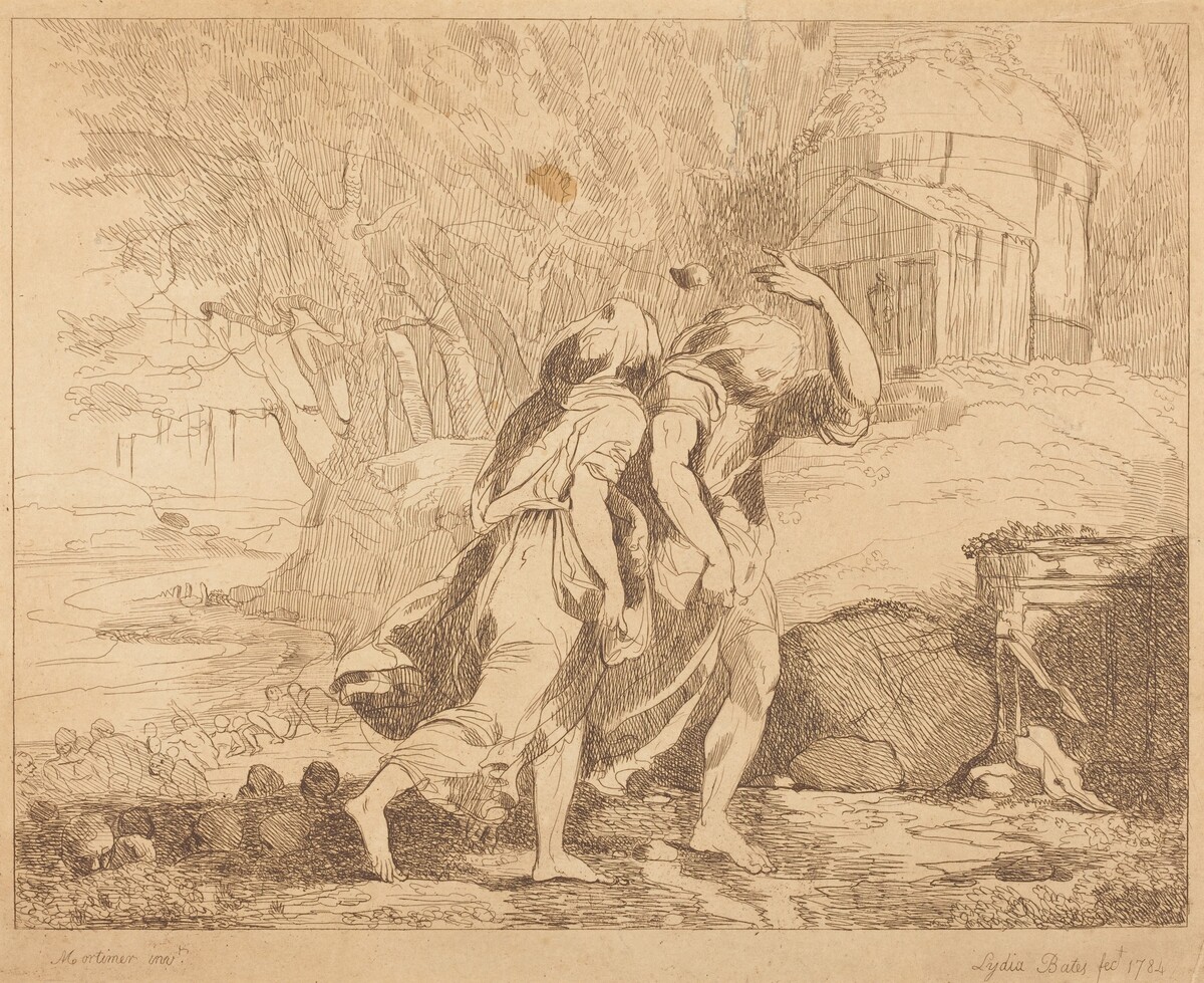 Two Fleeing Figures by Lydia Bates after John Hamilton Mortimer