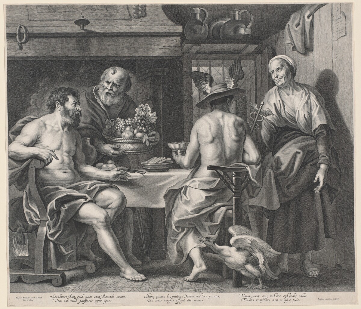 Jupiter and Mercury Entertained by Philemon and Baucis by Nicolaes Lauwers, after Jacob Jordaens