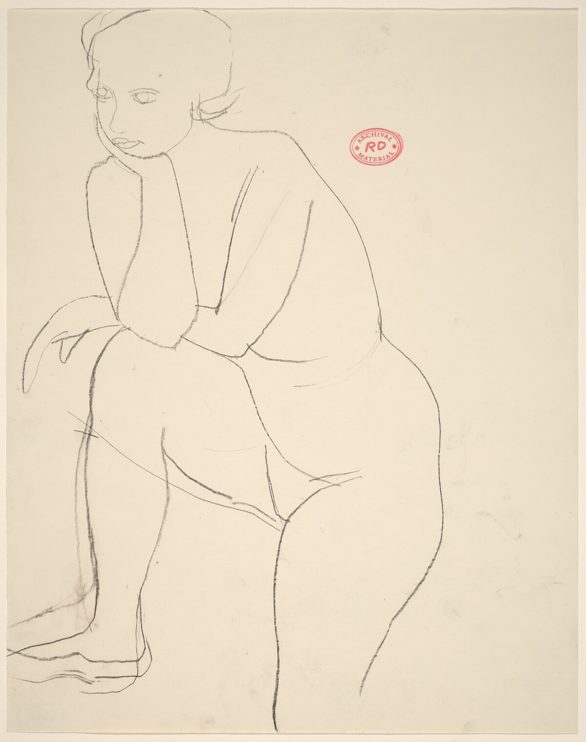 Untitled [female nude stepping up and resting on right leg] by Richard Diebenkorn