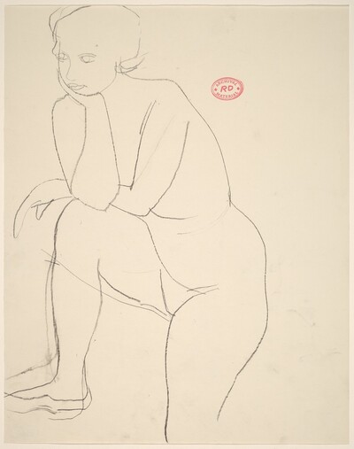 Untitled [female nude stepping up and resting on right leg]