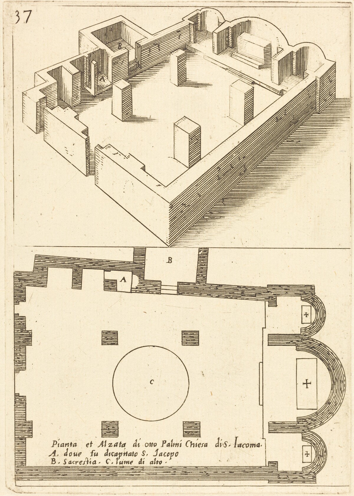 Plan and Elevation of the Church of S. Iacoma by Jacques Callot