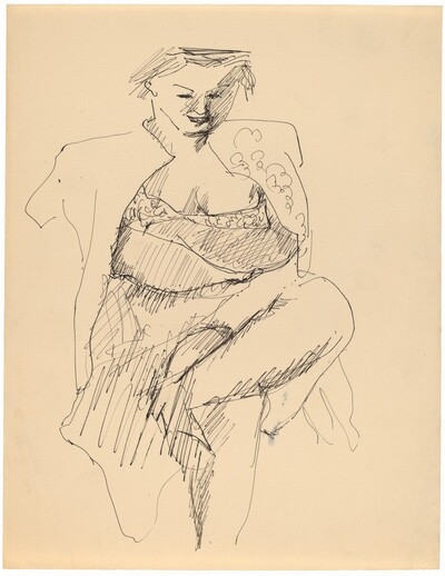 Woman Seated with Jacket Worn over Shoulders