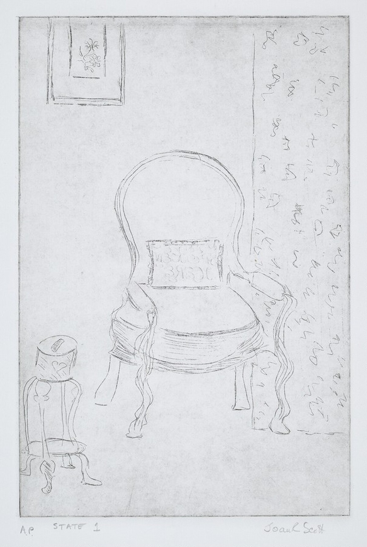 Table and Chair with Picture and Drapery by Joan Rosenwald Scott