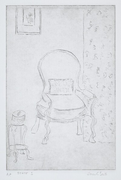 Table and Chair with Picture and Drapery