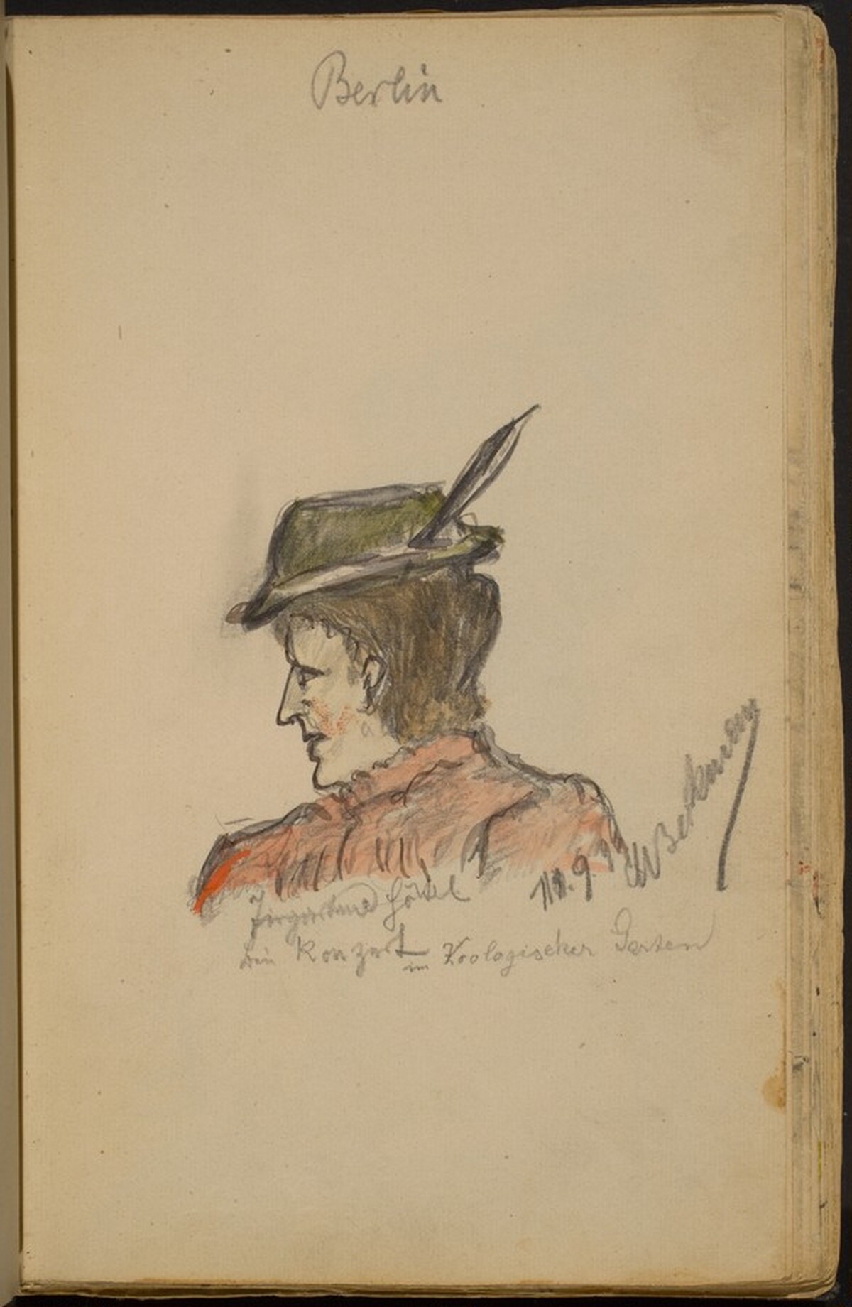 Woman in Profile Wearing a Feathered Hat by Max Beckmann