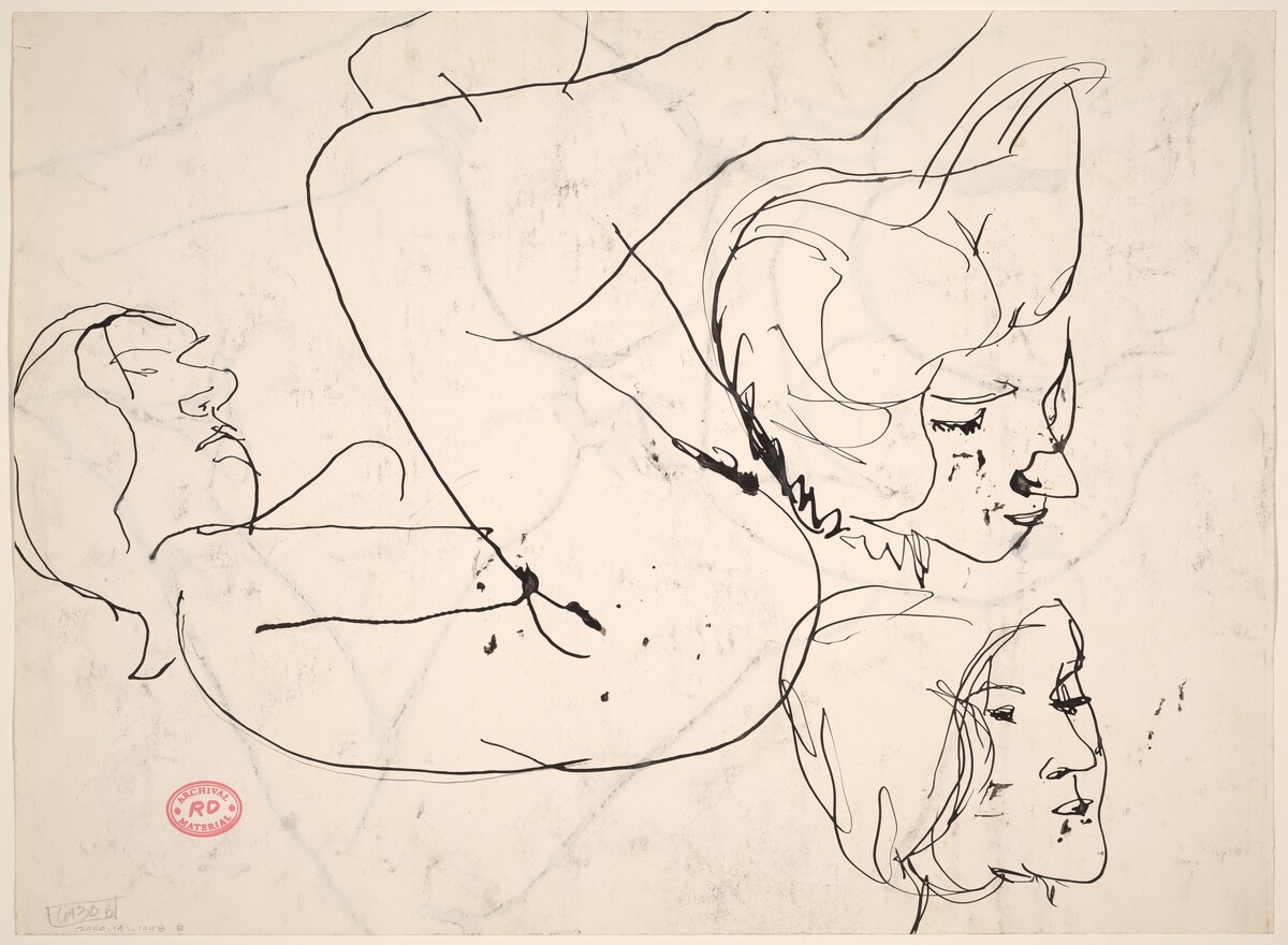 Untitled [study of a female nude with two head studies] [verso] by Richard Diebenkorn
