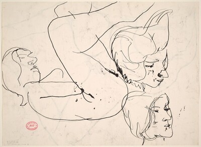 Untitled [study of a female nude with two head studies] [verso]