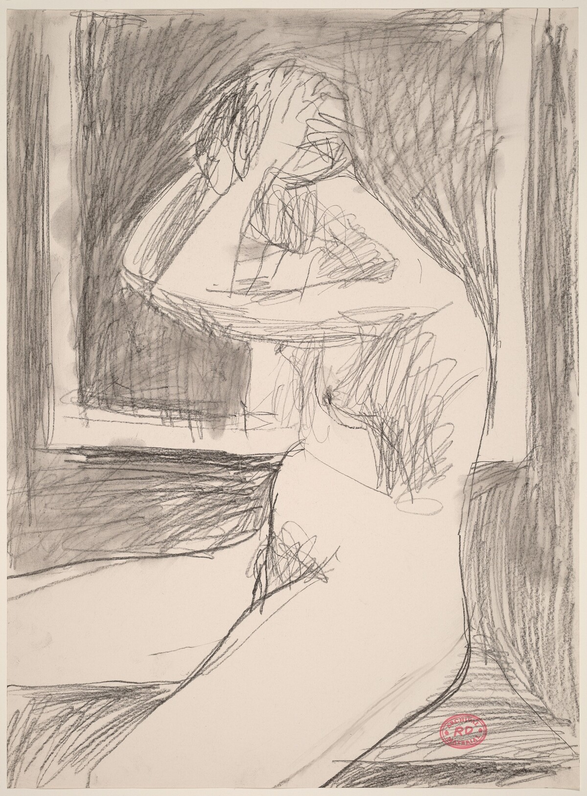 Untitled [woman arranging her hair before a frame] by Richard Diebenkorn