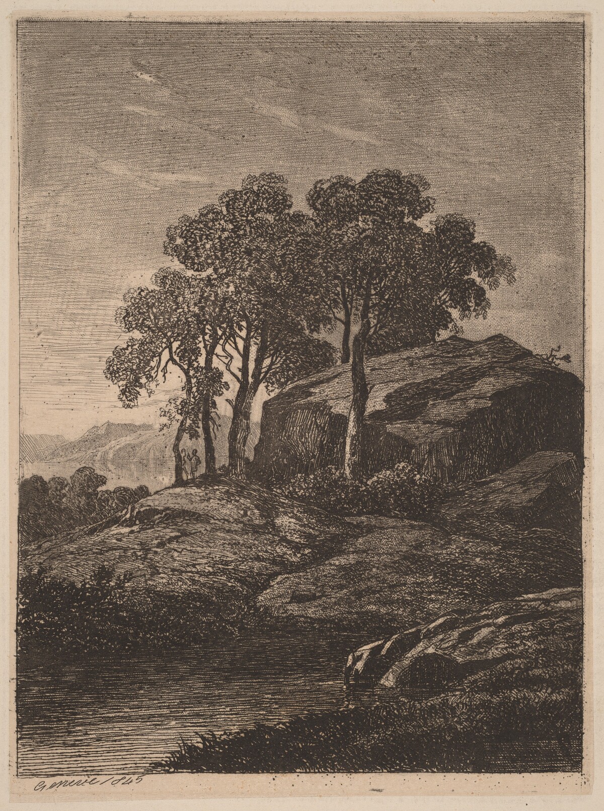 Trees by a Rock by Alexandre Calame