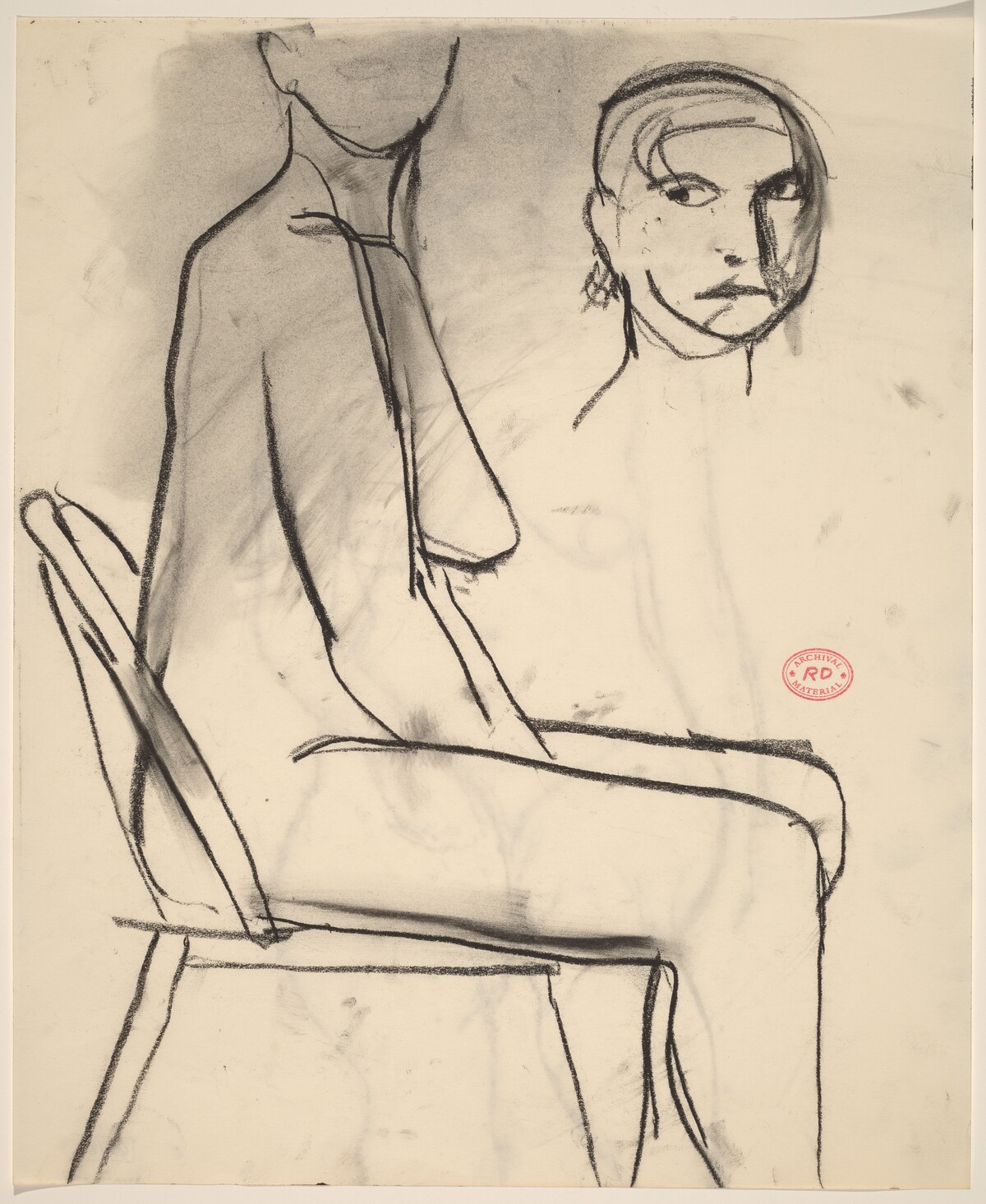 Untitled [side view of seated female nude with a detail of head] by Richard Diebenkorn