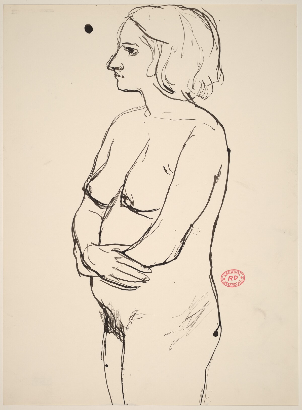 Untitled [standing nude with arms across her belly] by Richard Diebenkorn