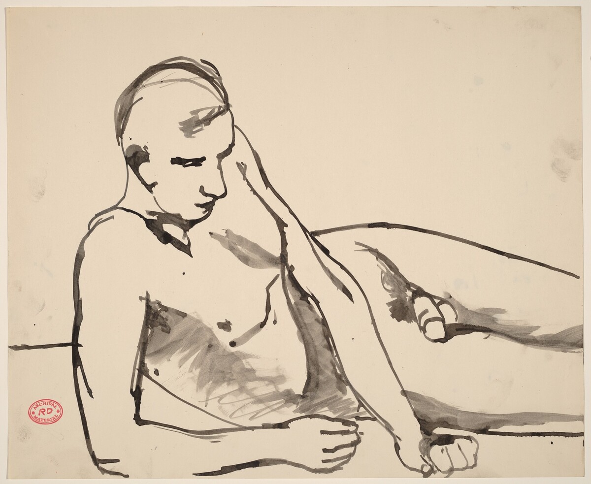 Untitled [reclining nude leaning on his right arm] by Richard Diebenkorn