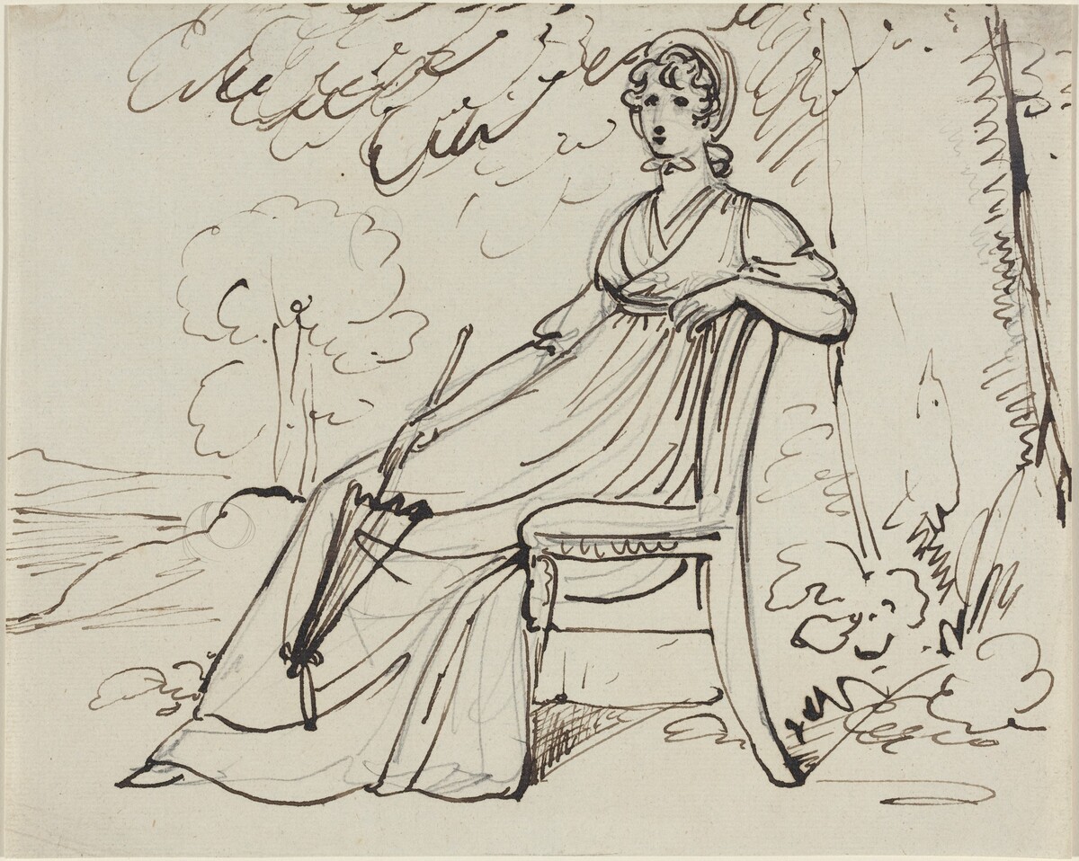 A Lady Seated with a Parasol by Samuel Woodforde