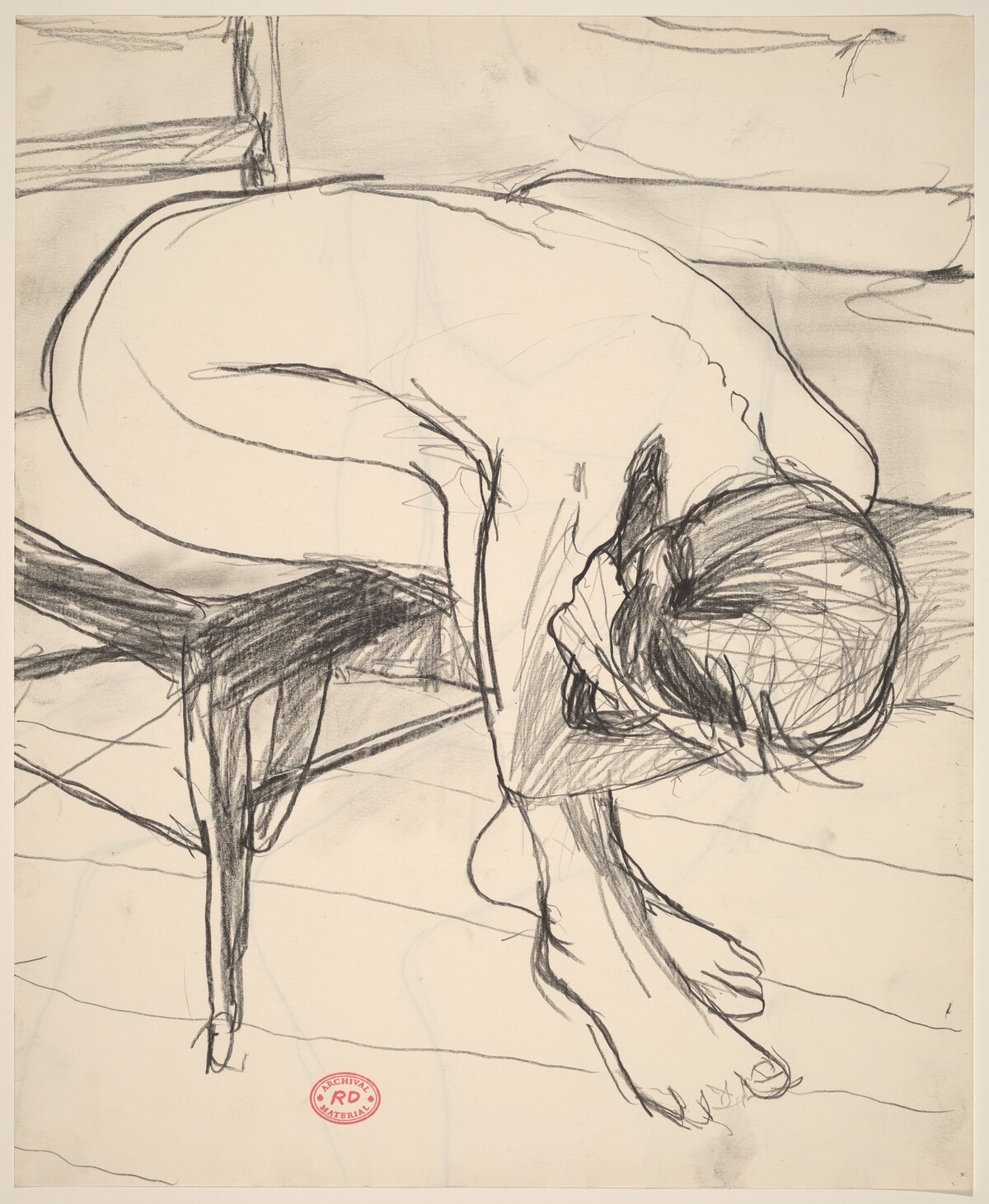 Untitled [seated female nude leaning forward and down] [recto] by Richard Diebenkorn