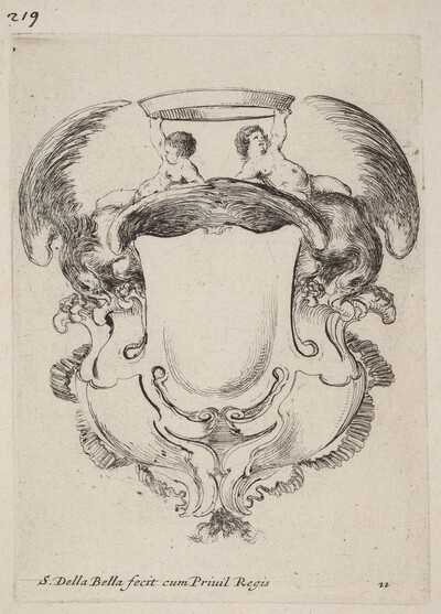 Cartouche with Eagles and Two Infants  Holding a Crown