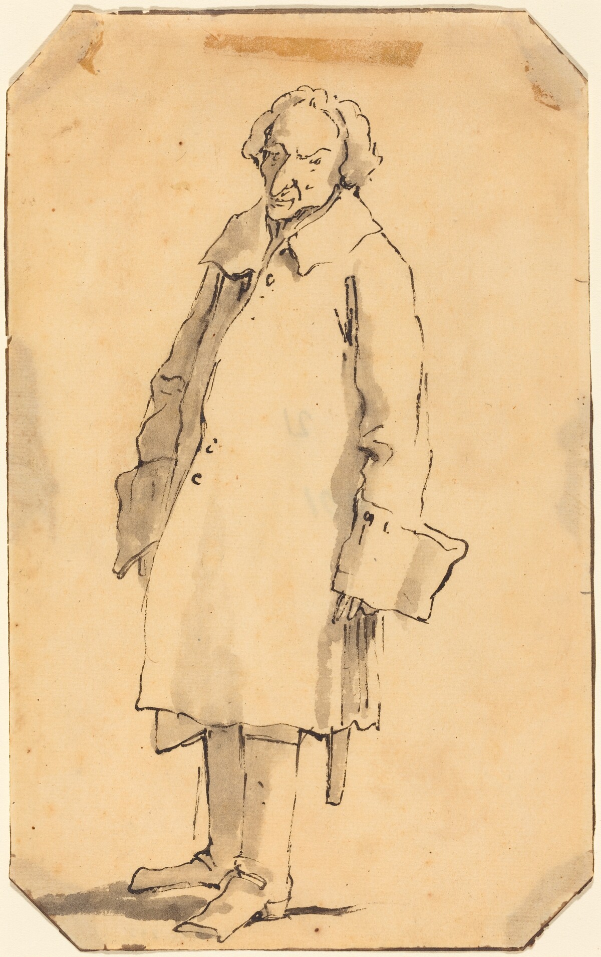 A Standing Man Wearing a Great Coat and Boots by Style of Giovanni Battista Tiepolo