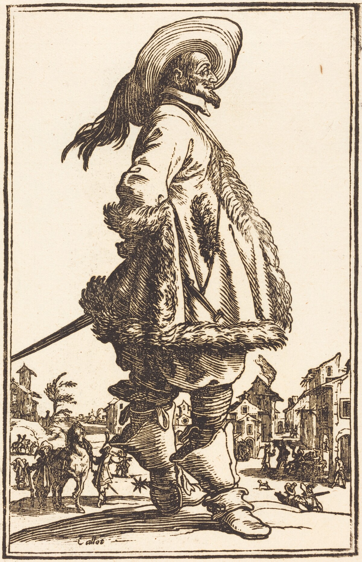 Noble Man with Mantle Trimmed in Fur, Holding his Hands Behind his Back by after Jacques Callot