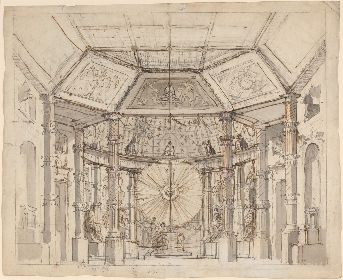 Stage Design for a Domed Temple Interior with a Sun Disk above the Altar by Josef Ignáz Platzer