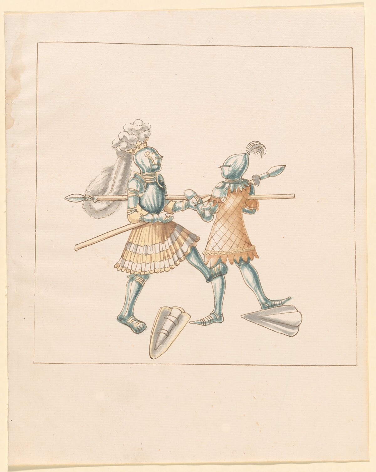 Foot Combat with Spears and Tartsche Shields by German 16th Century