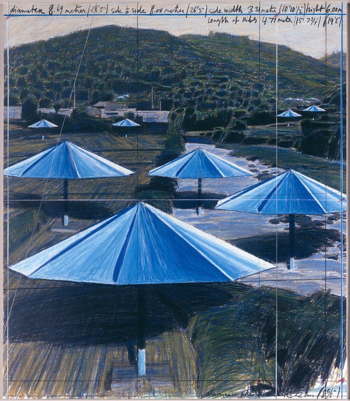 The Umbrellas, Joint Project for Japan and U.S.A. [left panel] by Christo