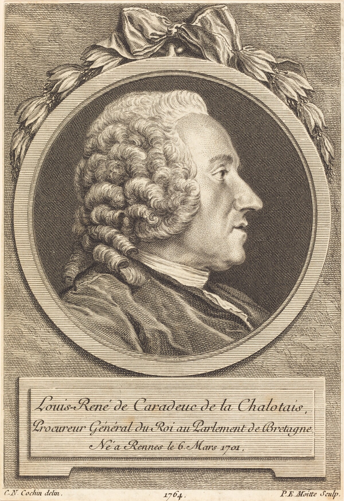 Louis-Rene de Caradeuc de la Chalotais by Pierre Etienne Moitte after Charles-Nicolas Cochin II
