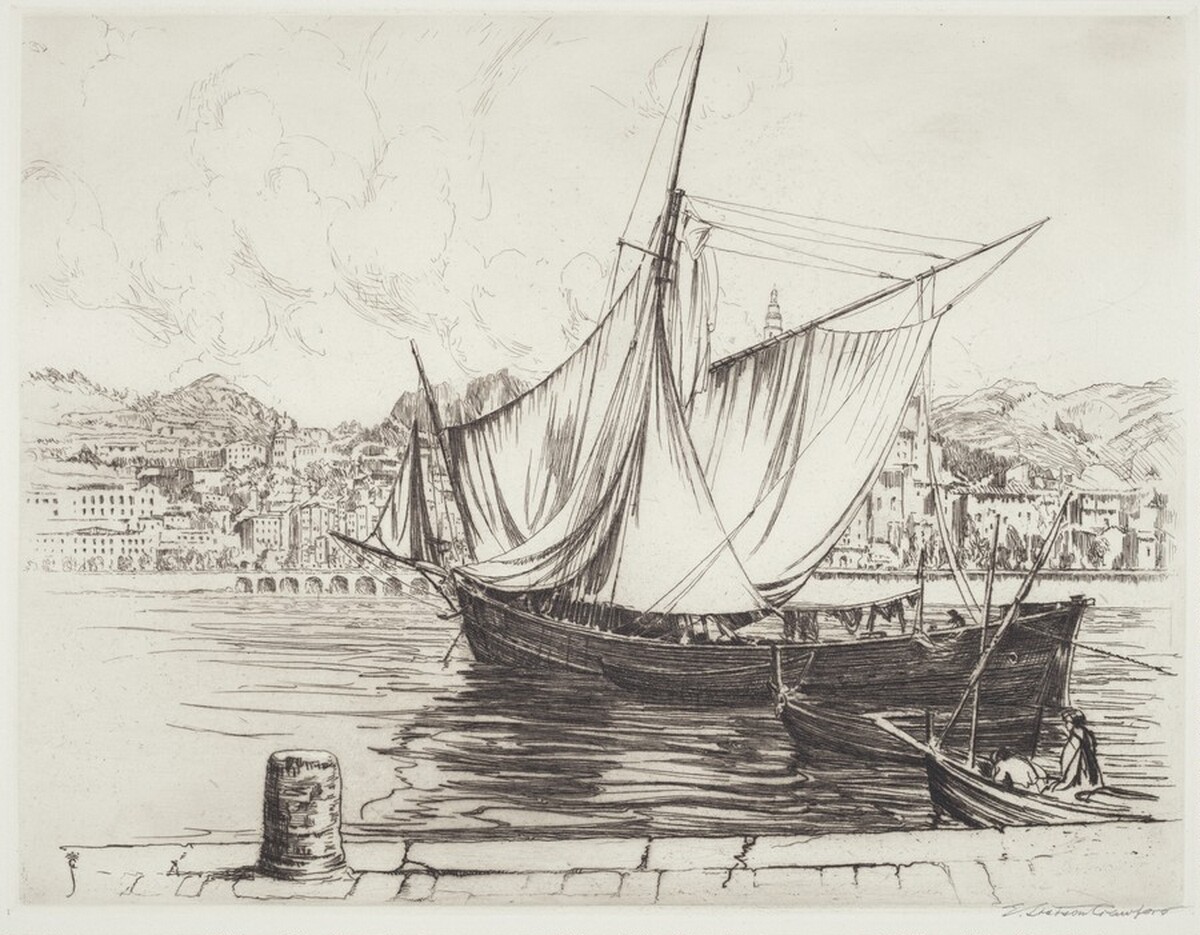 Navicello, Harbor of Menton, France by Earl Stetson Crawford