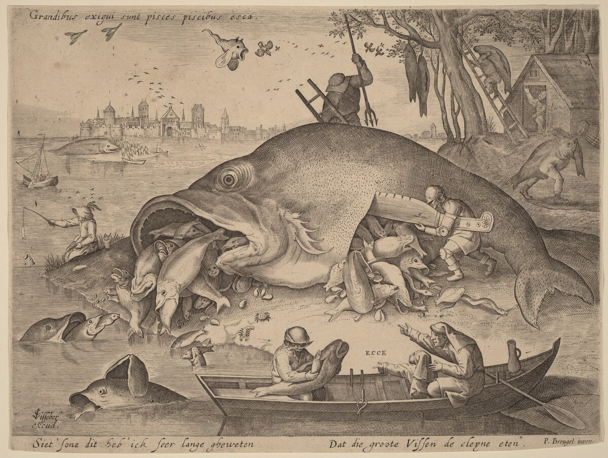 The Big Fish Eat the Little Fish by Hendrik Hondius after Pieter Bruegel the Elder (after Hieronymus Bosch?