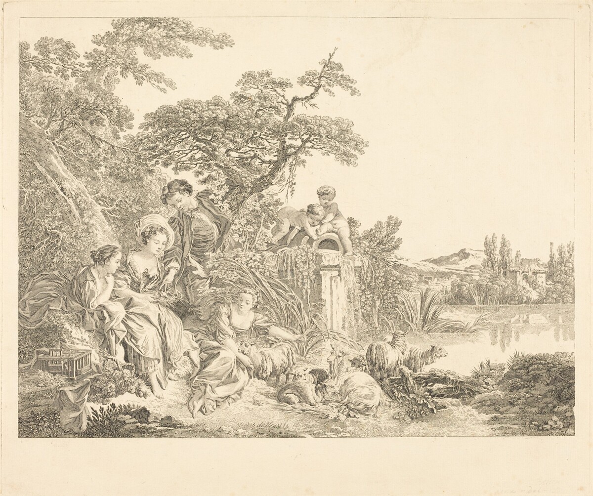 Les présents du berger by Louis-Simon Lempereur after François Boucher