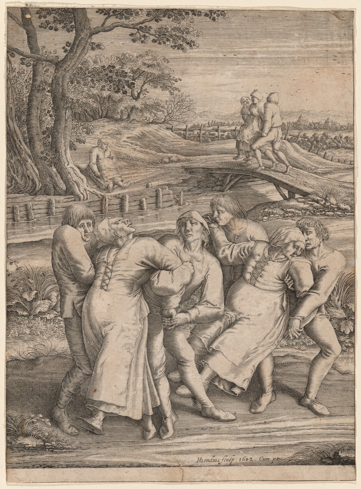 Epileptics Walking to the Left by Hendrik Hondius I, after Pieter Bruegel the Elder