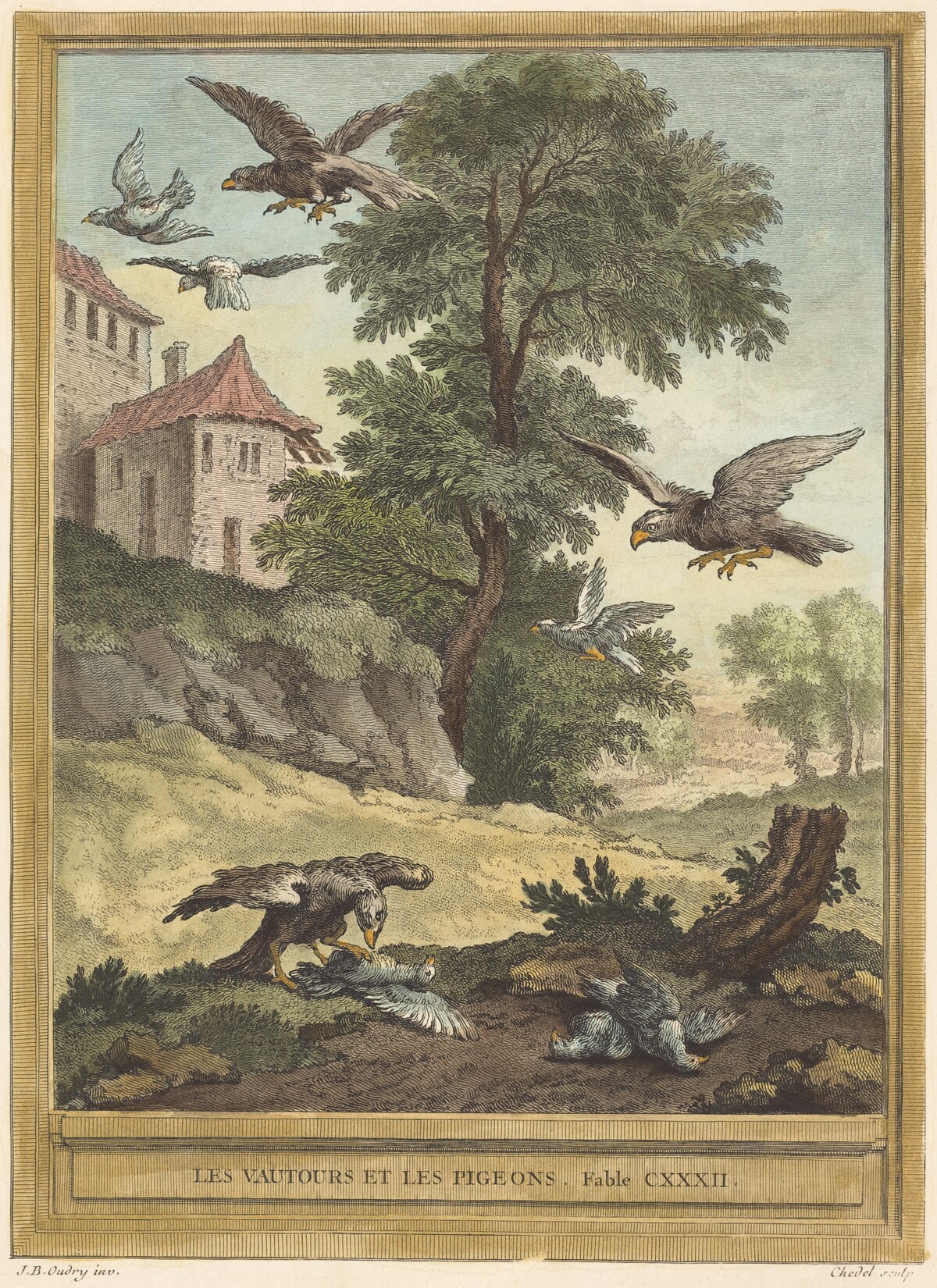 Les vautours et les pigeons (Vultures and Pigeons) by Quentin-Pierre Chedel after Jean-Baptiste Oudry