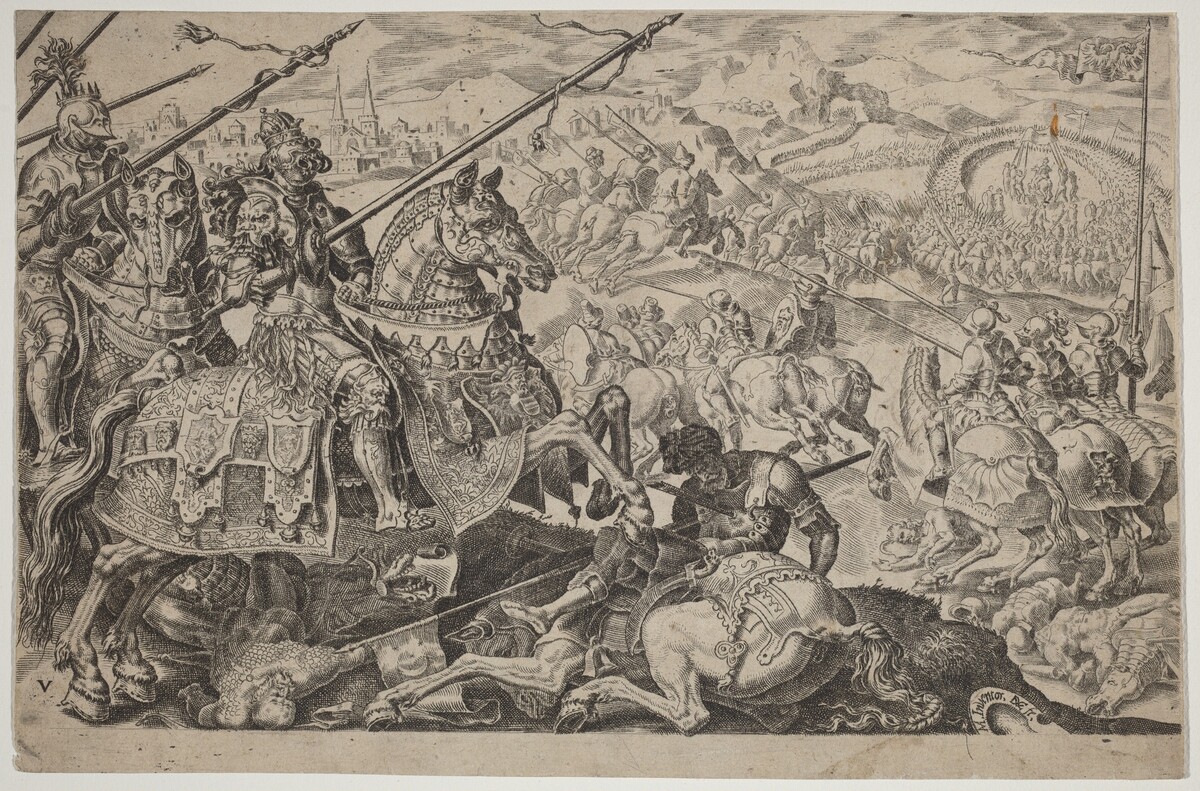 Suleiman the Magnificent Forced to Raise the Siege of Vienna by Dirck Volckertz Coornhert, after Maerten van Heemskerck