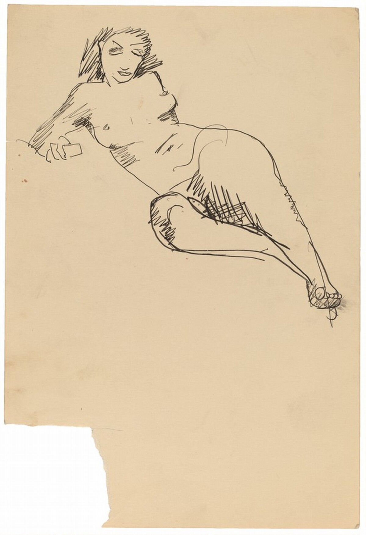Reclining Female Nude Leaning to Left, Right Arm Supporting Torso by Mark Rothko