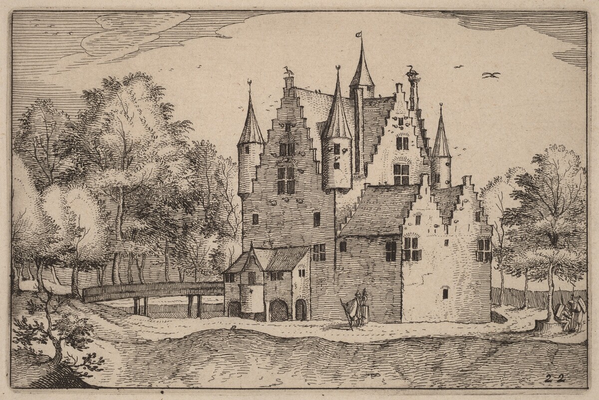 A Castle by Claes Jansz Visscher after Johannes van Doetechum, the Elder after Lucas van Doetechum after Master of the Small Landscapes