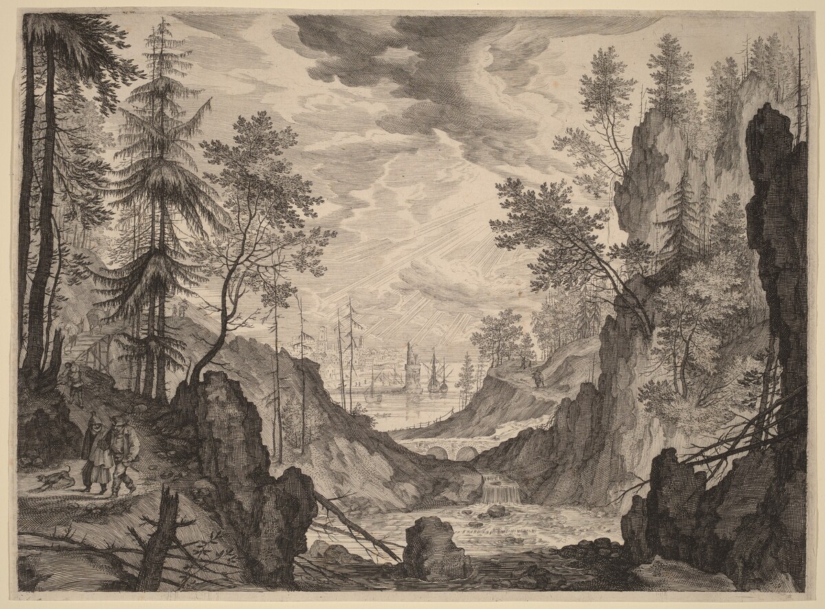 Woodland Scene with a Waterfall by Aegidius Sadeler II after Roelandt Savery