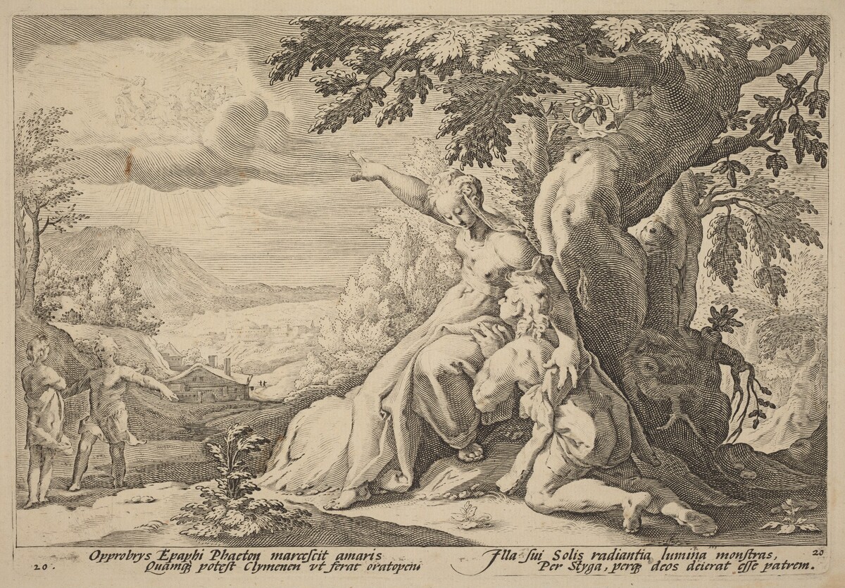 Clymene Urging Phaeton to Find Helios by Workshop of Hendrick Goltzius, after Hendrick Goltzius