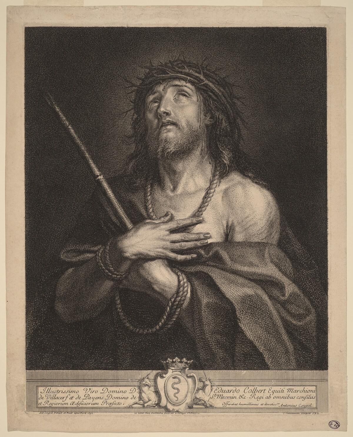 Christ as Man of Sorrows by Antoine Coypel, finished in engraving by Charles Simonneau