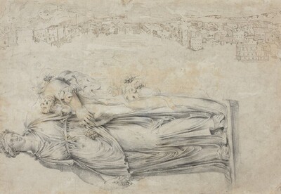 View of the Tiber; Copy of a Roman Sculpture of a Bacchante [verso]