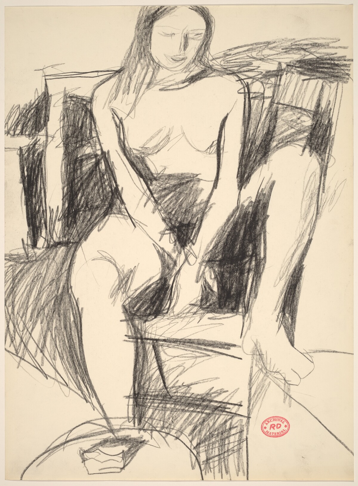 Untitled [seated female nude with left foot resting on stand] by Richard Diebenkorn
