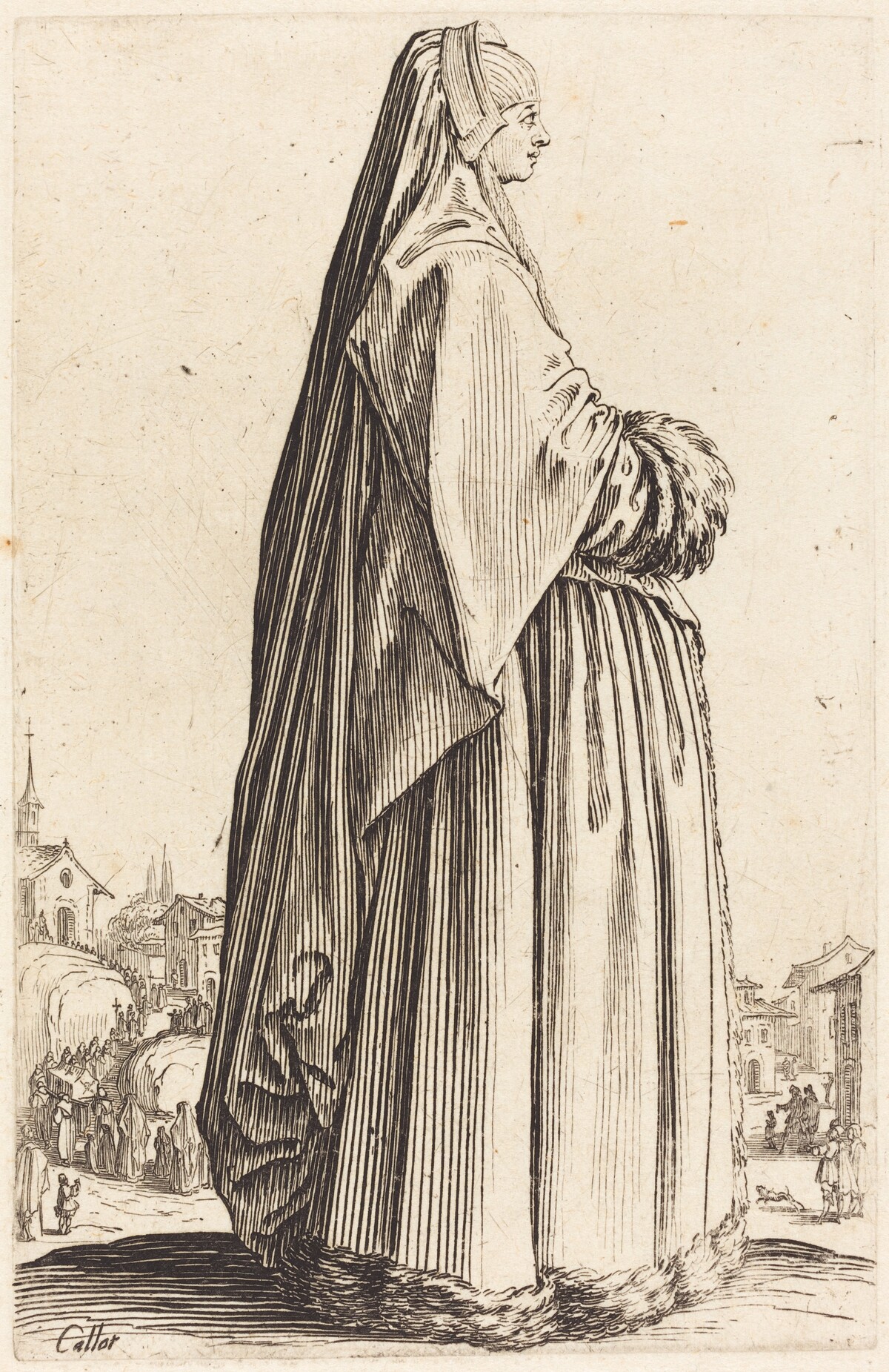 Noble Woman Wearing a Veil and a Dress Trimmed in Fur by Jacques Callot