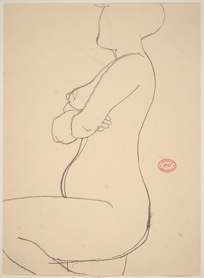 Untitled [side view of a kneeling nude crossing her arms] [recto]