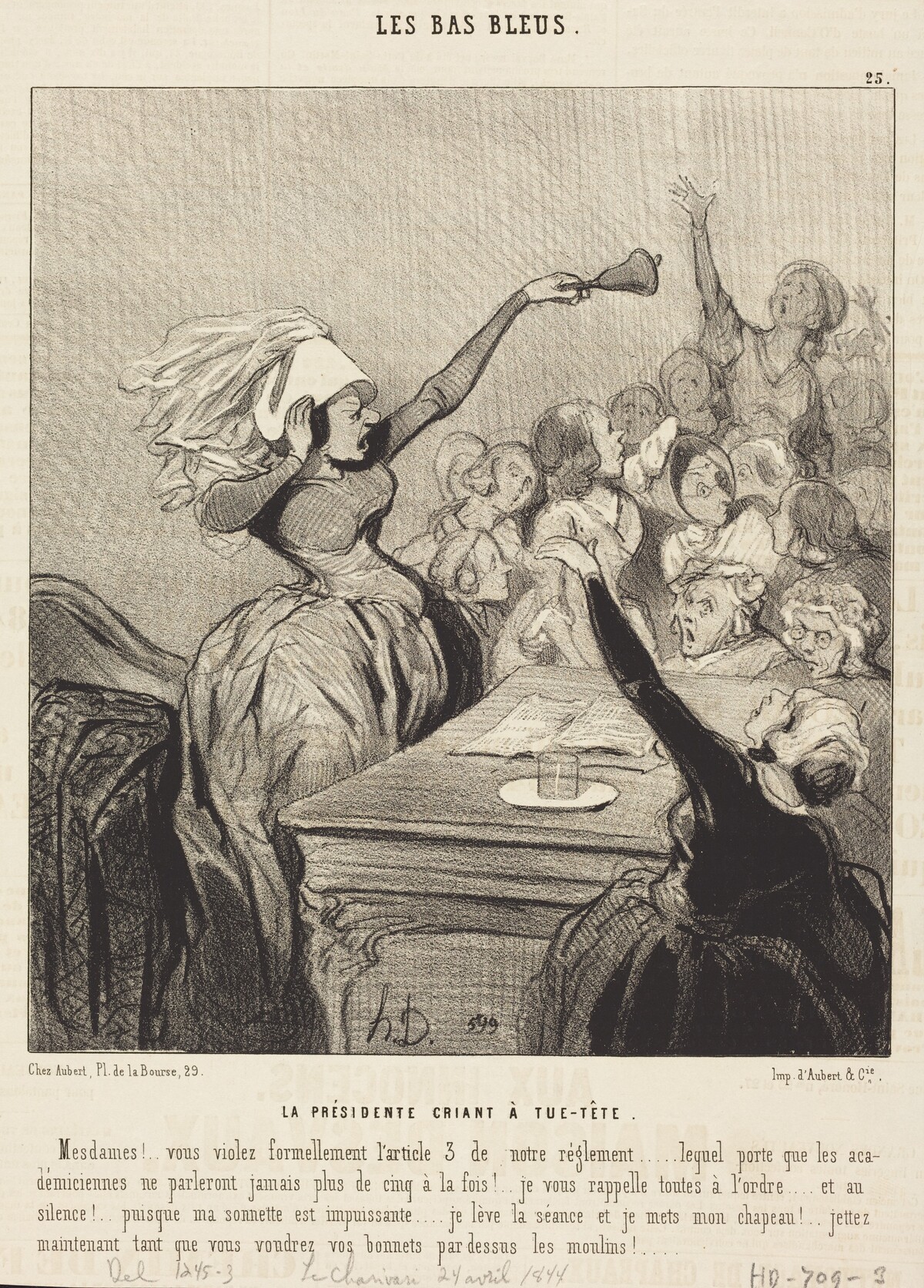 La Présidente criant a tue-tête: Mesdames!... by Honoré Daumier